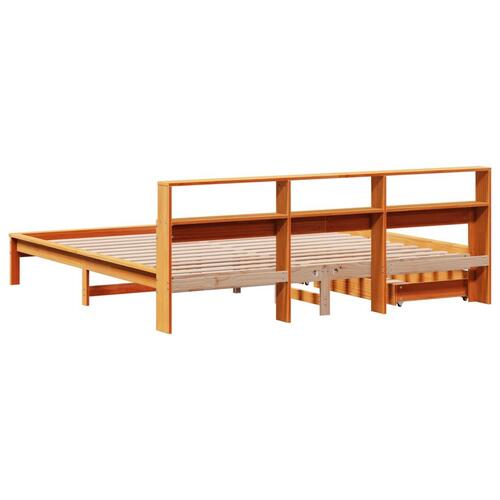 Seng med reol uden madras 200x200cm massivt fyrretræ gyldenbrun