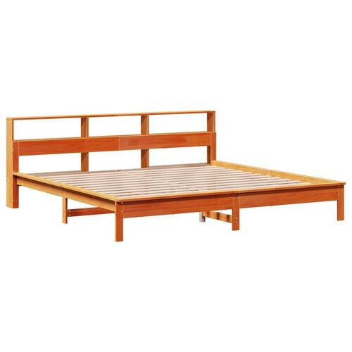 Seng med reol uden madras 200x200cm massivt fyrretræ gyldenbrun