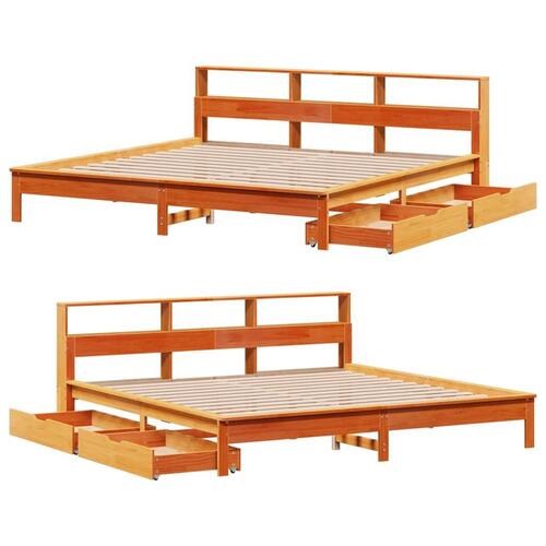 Seng med reol uden madras 200x200cm massivt fyrretræ gyldenbrun