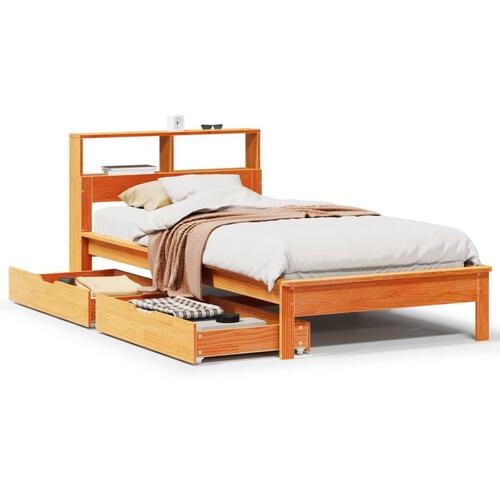Seng med reol uden madras 75x190 cm massivt fyrretræ gyldenbrun