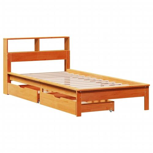Seng med reol uden madras 75x190 cm massivt fyrretræ gyldenbrun