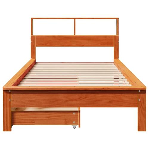 Seng med reol uden madras 75x190 cm massivt fyrretræ gyldenbrun