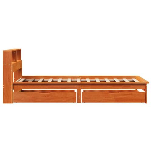 Seng med reol uden madras 75x190 cm massivt fyrretræ gyldenbrun