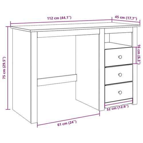 Skrivebord Panama 112x45x75 cm massivt fyrretræ