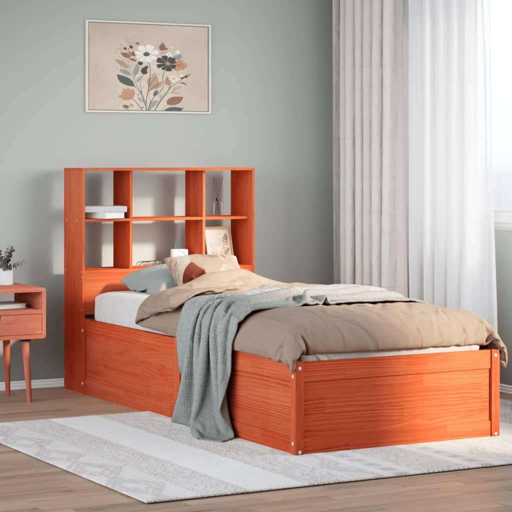 Sengeramme uden madras 100x200 cm massivt fyrretræ gyldenbrun billede