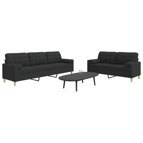 2 personers sofa med pyntepuder stof sort
