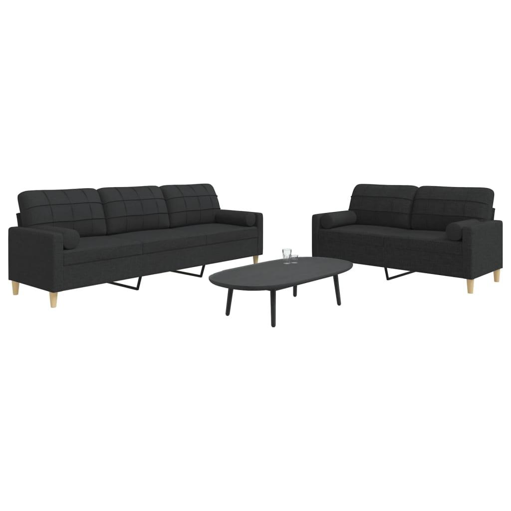 2 personers sofa med pyntepuder stof sort