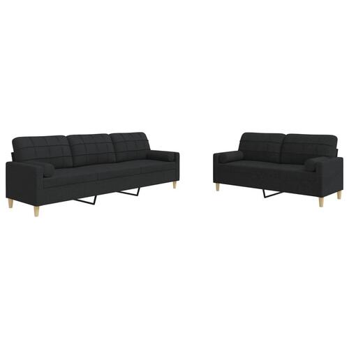 2 personers sofa med pyntepuder stof sort