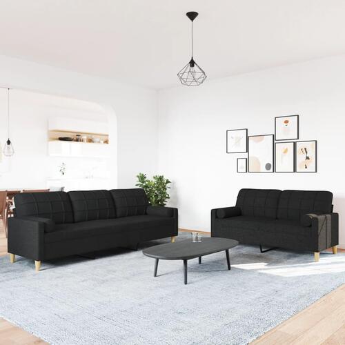 2 personers sofa med pyntepuder stof sort