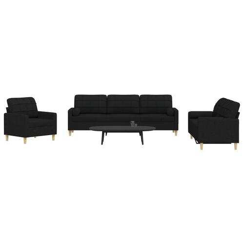 3 personers sofa med pyntepuder stof sort