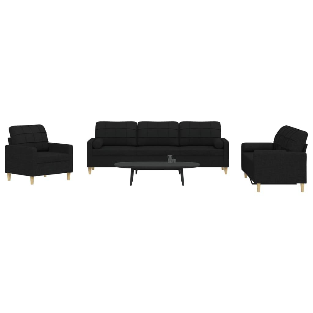 3 personers sofa med pyntepuder stof sort