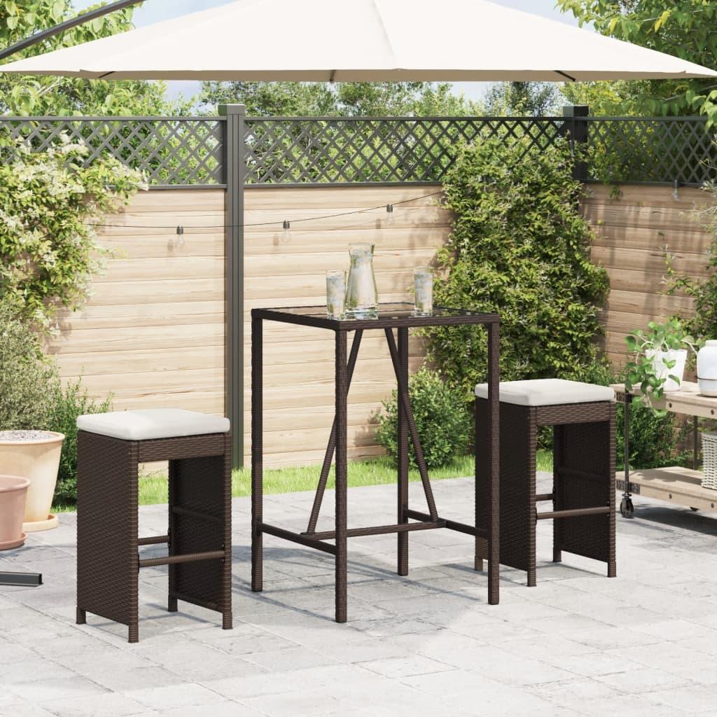 Udendørs barstole med hynder 2 stk. polyrattan brun