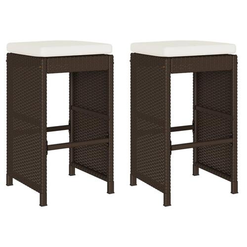 Udendørs barstole med hynder 2 stk. polyrattan brun