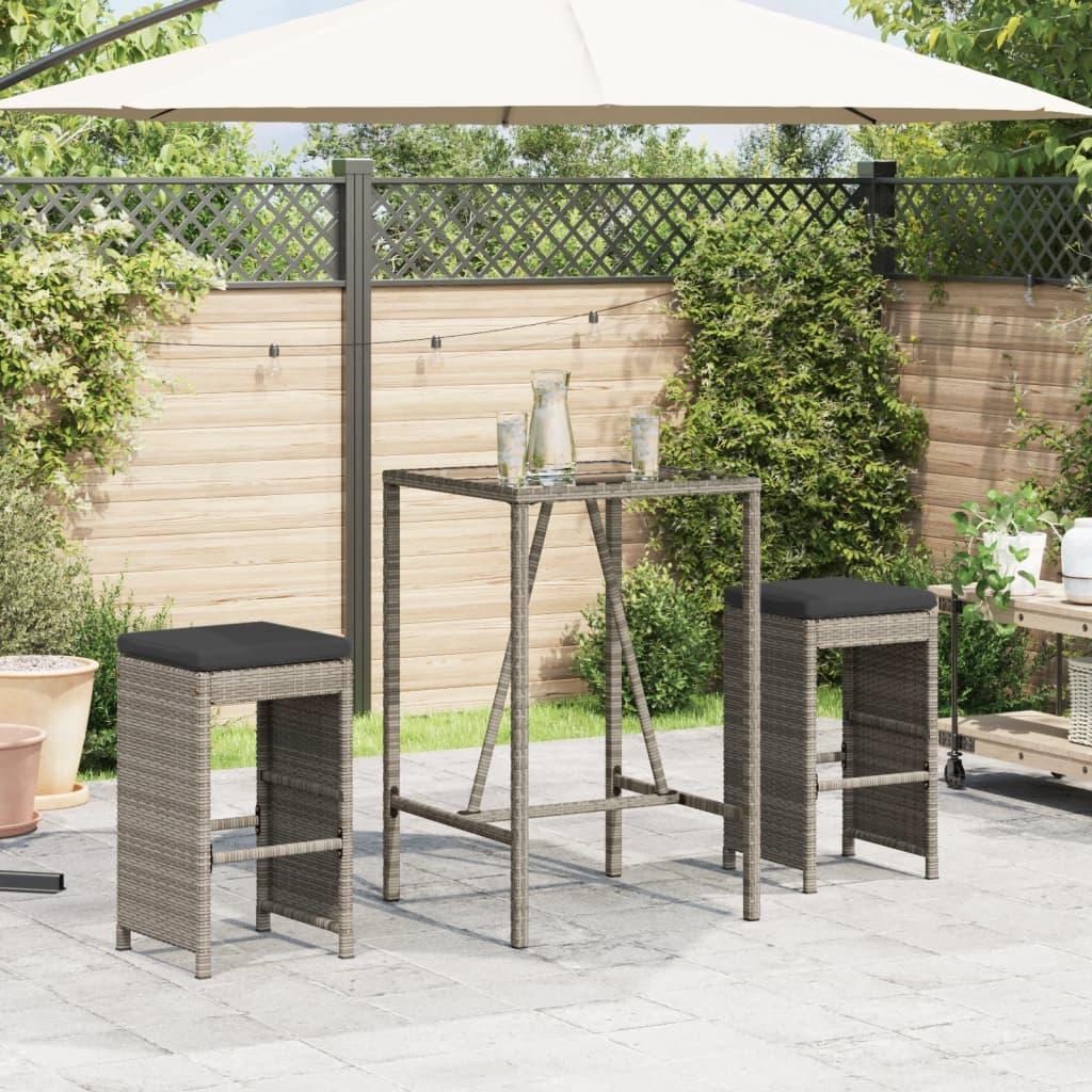 Barstole til haven med hynder 2 stk. polyrattan grå