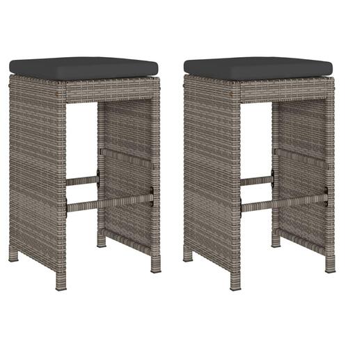 Barstole til haven med hynder 2 stk. polyrattan grå