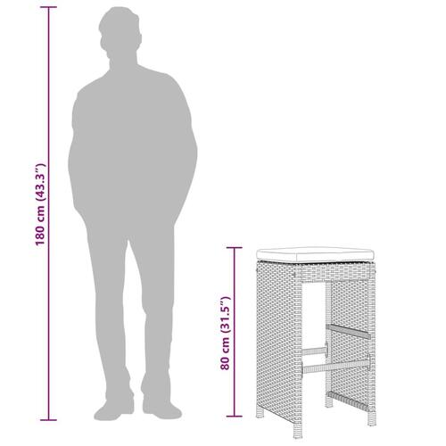 Barstole til haven med hynder 2 stk. polyrattan grå