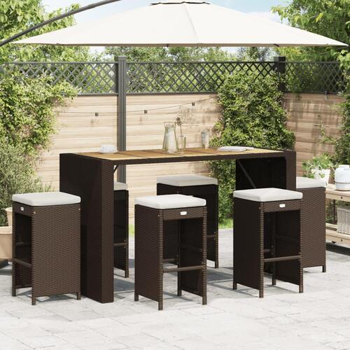 Udendørs barstole med hynder 6 stk. polyrattan brun