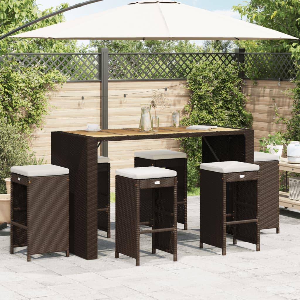 Udendørs barstole med hynder 6 stk. polyrattan brun