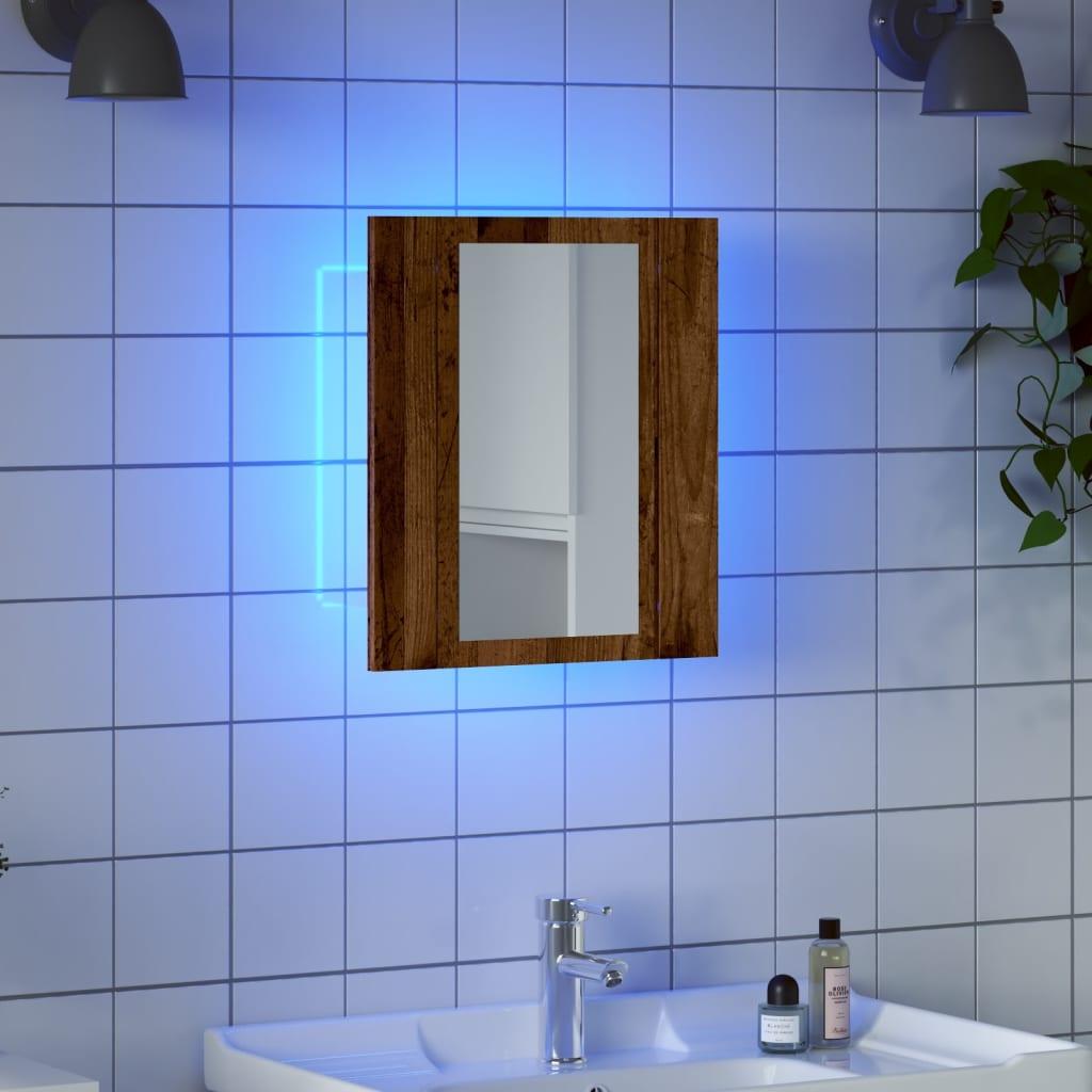 Spejlskab m. LED-lys 40x12x45 cm konstrueret træ gammelt træ