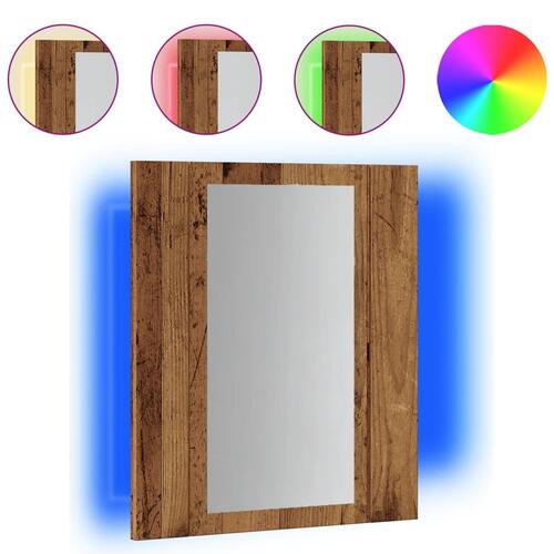 Spejlskab m. LED-lys 40x12x45 cm konstrueret træ gammelt træ