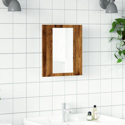 Spejlskab m. LED-lys 40x12x45 cm konstrueret træ gammelt træ