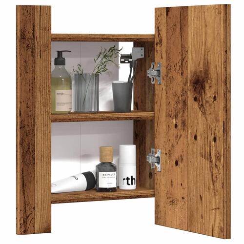 Spejlskab m. LED-lys 40x12x45 cm konstrueret træ gammelt træ