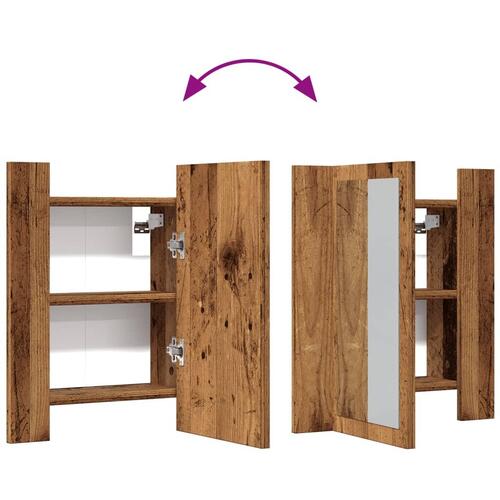Spejlskab m. LED-lys 40x12x45 cm konstrueret træ gammelt træ
