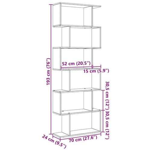 Bogreol/rumdeler 70x24x193 cm 6 niveauer konstrueret træ