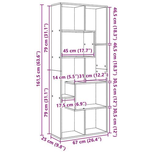 Bogreol/rumdeler 67x25x161,5 cm konstrueret træ sort