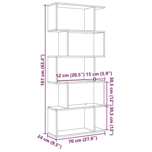 Bogreol/rumdeler 70x24x161 cm 5 niveauer konstrueret træ