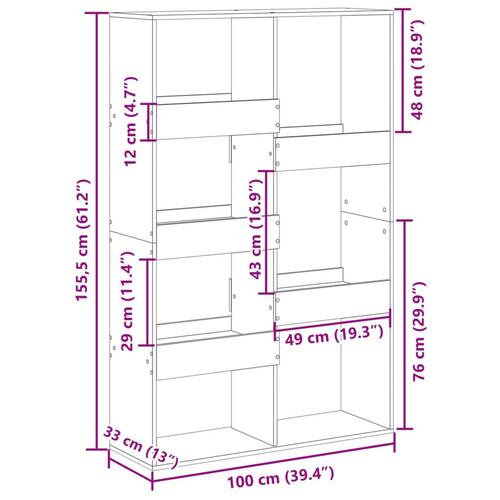 Bogreol 100x33x155,5 cm konstrueret træ sort