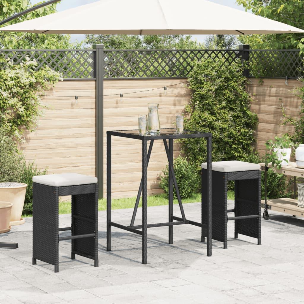 Barstole til haven med hynder 2 stk. polyrattan sort