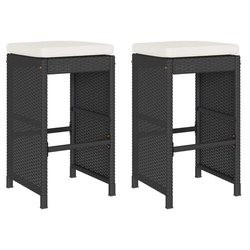 Barstole til haven med hynder 2 stk. polyrattan sort