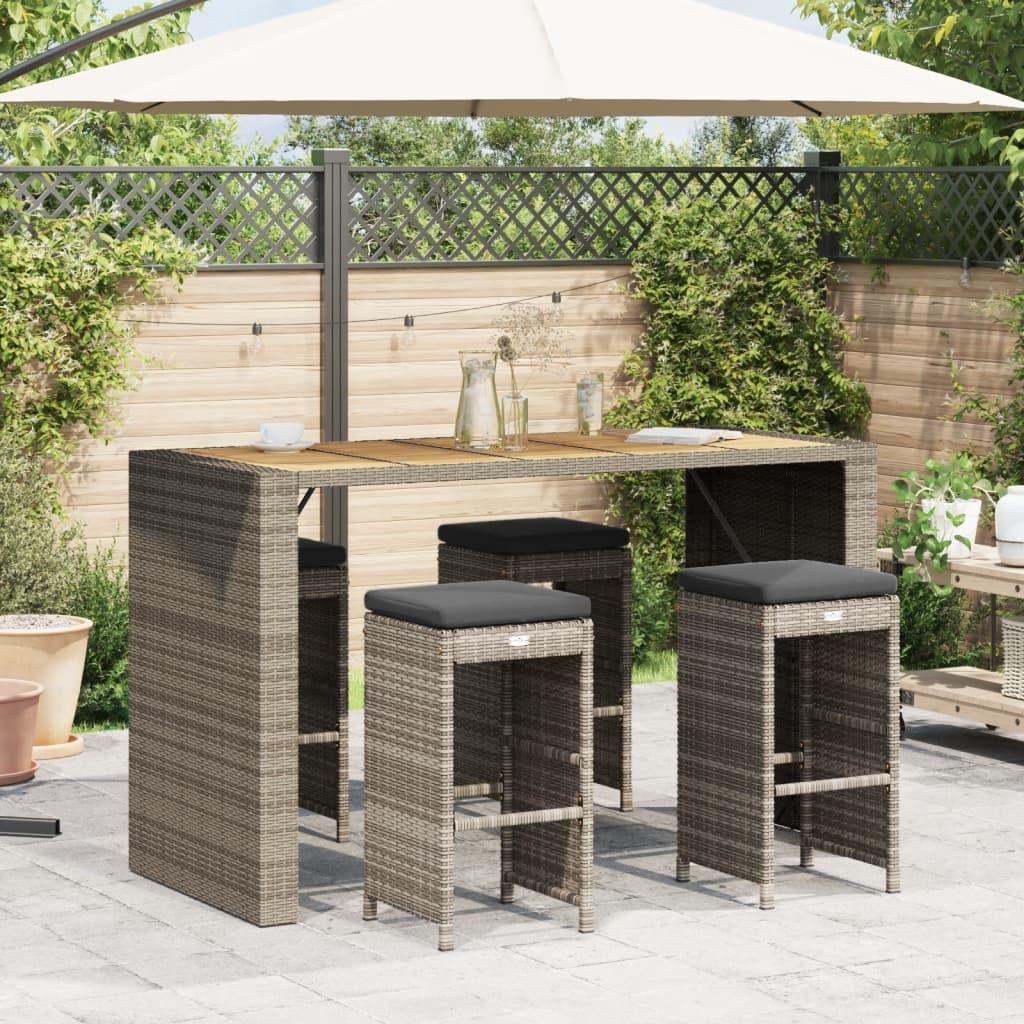 Barstole til haven med hynder 4 stk. polyrattan grå