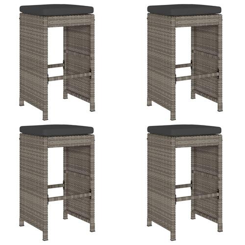 Barstole til haven med hynder 4 stk. polyrattan grå