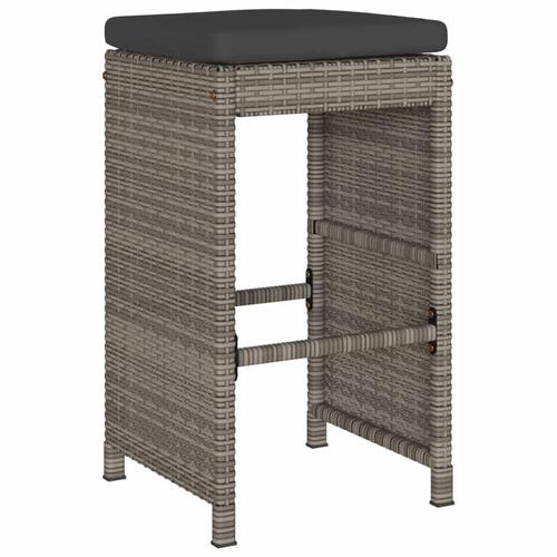 Barstole til haven med hynder 4 stk. polyrattan grå
