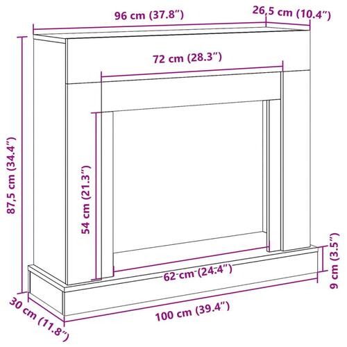 Forsats til pejs 100x30x87,5 cm konstrueret træ røget eg