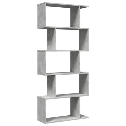 Bogreol/rumdeler 70x24x161cm 5niveauer konstrueret træ betongrå