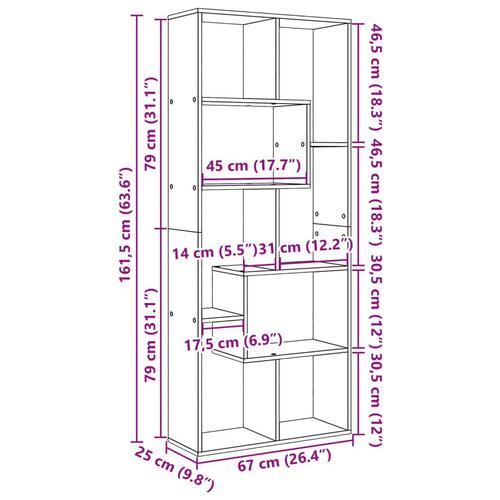Bogreol/rumdeler 67x25x161,5 cm konstrueret træ sonoma-eg