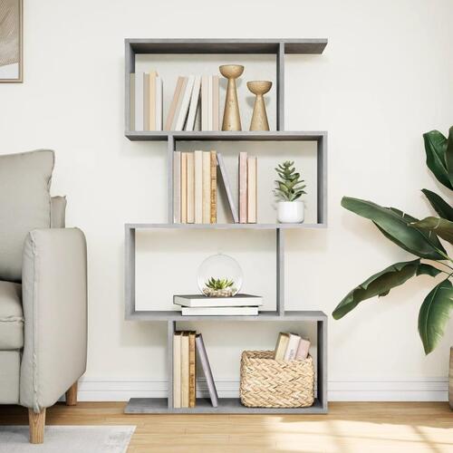 Bogreol/rumdeler 70x24x129cm 4niveauer konstrueret træ betongrå