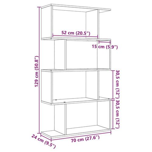 Bogreol/rumdeler 70x24x129 cm 4 niveauer konstrueret træ