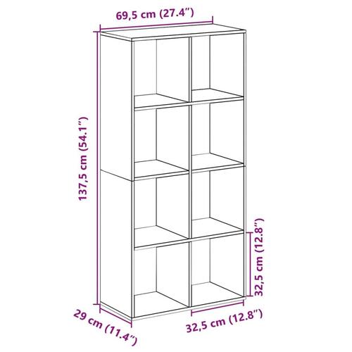 Bogreol/rumdeler 69,5x29x137,5 cm konstrueret træ røget eg