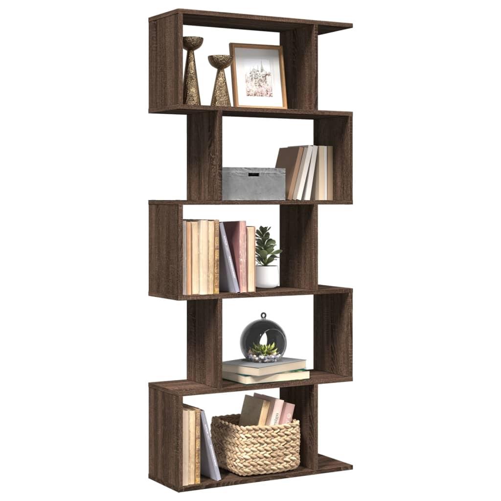 Bogreol/rumdeler 70x24x161cm 5 niveauer konstrueret træ brun eg