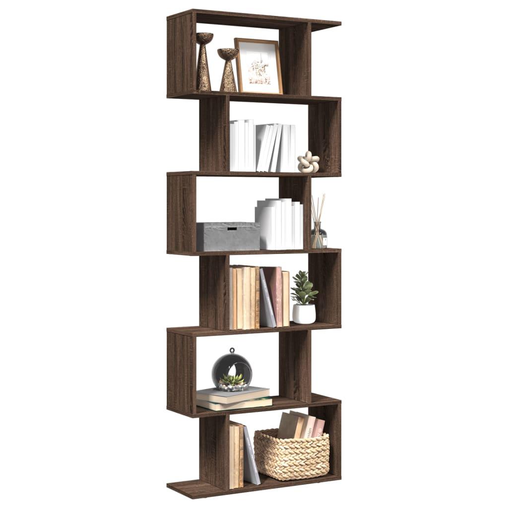 Bogreol/rumdeler 70x24x193cm 6 niveauer konstrueret træ brun eg