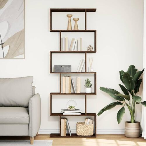 Bogreol/rumdeler 70x24x193cm 6 niveauer konstrueret træ brun eg