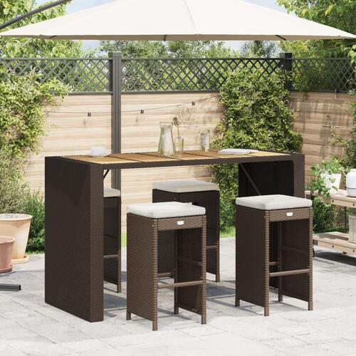 Barstole til haven med hynder 4 stk. polyrattan brun