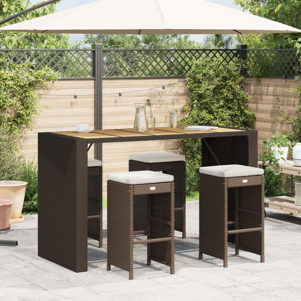 Barstole til haven med hynder 4 stk. polyrattan brun