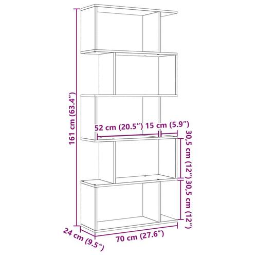 Bogreol/rumdeler 70x24x161 cm 5 niveauer konstrueret træ hvid