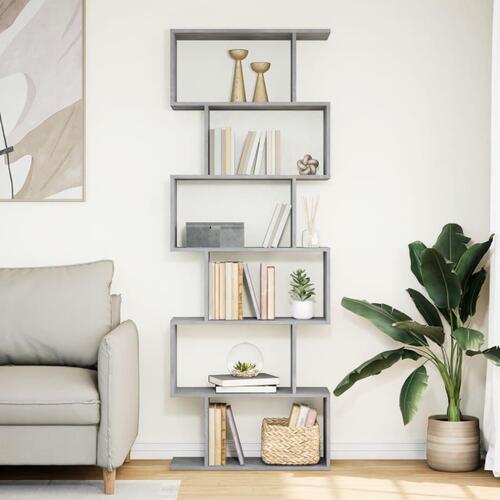 Bogreol/rumdeler 70x24x193cm 6niveauer konstrueret træ betongrå