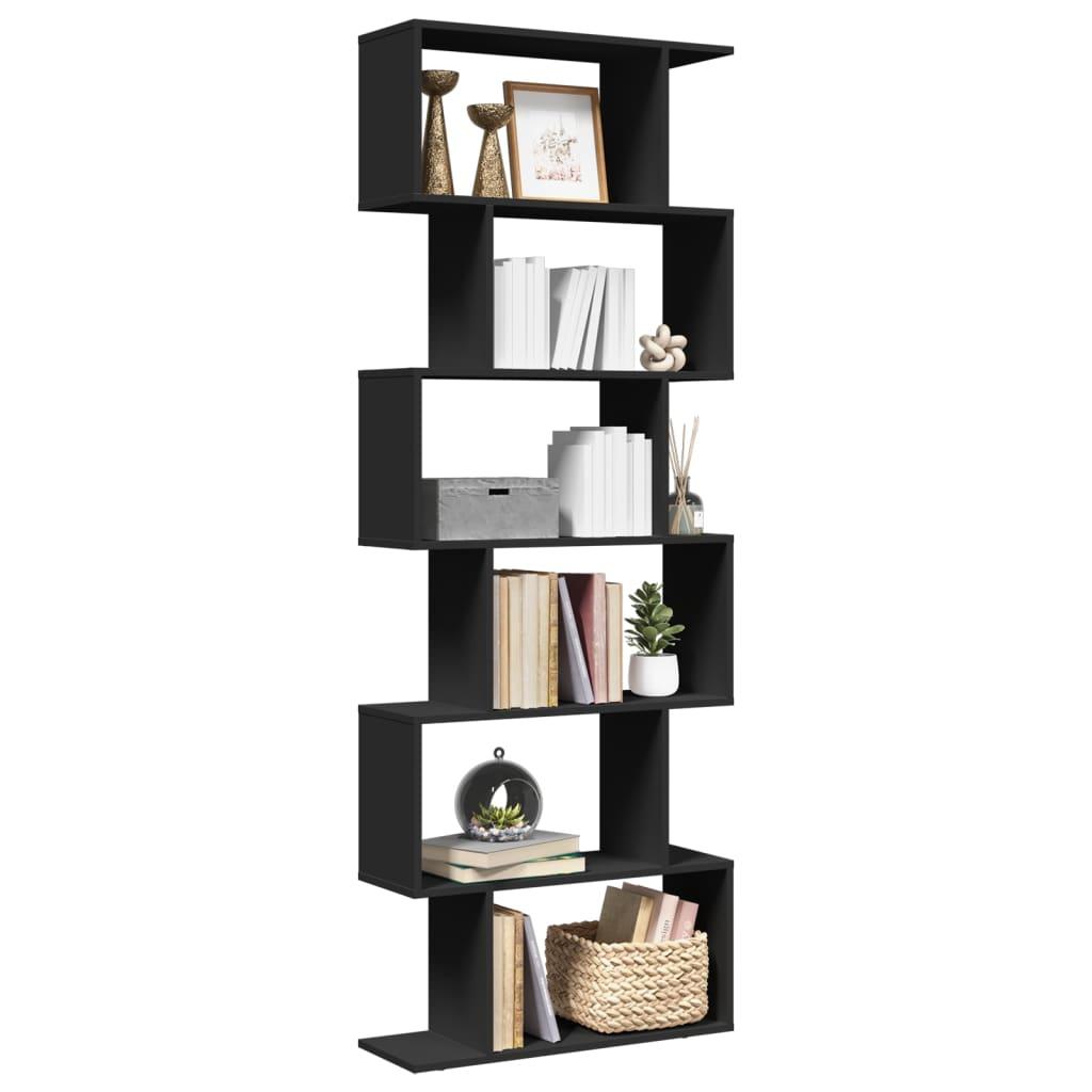 Bogreol/rumdeler 70x24x193 cm 6 niveauer konstrueret træ sort